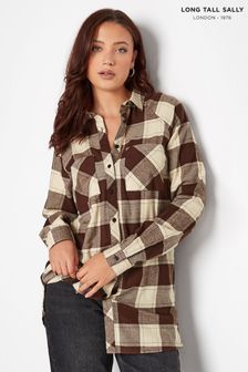 Long Tall Sally Brown Check Raglan Shirt (Q78021) | kr570