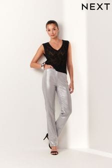 Silver Linen Blend 4 Pocket Straight Leg Trousers (Q78088) | 196 SAR