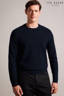 כחול  - חולצת טי עם צווארון עגול של Ted Baker דגם Loung בדוגמת תפר T ושרוול ארוך (Q78101) | ‏478 ‏₪