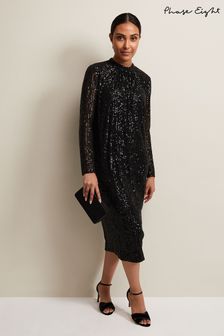 Phase Eight Petite Cindy Sequin Midi Black Dress (Q78126) | €79