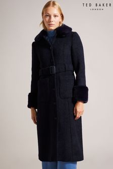 Ted Baker Slim Fit Lyddiia Blue Coat With Faux Fur Collar And Cuffs (Q78129) | €199