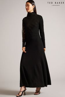 Ted Baker Leonhaa Pletené maxi čierne šaty (Q78130) | €332