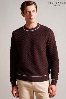 Пурпурный - Ted Baker Sepal Long Sleeve Regular Textured Crew Neck T-shirt (Q78156) | €69