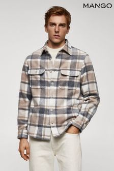 Mango Cream Check Print Long Sleeved Button Up Shacket (Q78234) | €77