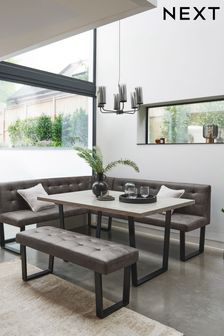Monza Faux Leather Dark Grey Curtis Left Hand Corner Dining Table and Bench Set (Q78254) | €2,025