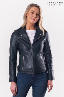 Lakeland Leather Grey Nateby Centre Zip Leather Biker Jacket