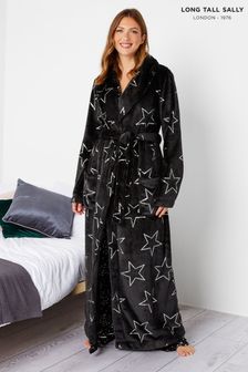 Long Tall Sally Black Foil Star Shawl Collar Robe (Q78331) | $80