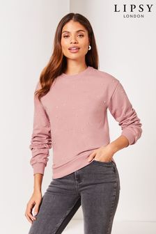 Lipsy Pink Pearls Round Neck Sweatshirt (Q78339) | kr570