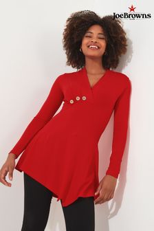 Joe Browns Red Button Detail V-Neck Long Sleeve Tunic Top (Q78416) | OMR23