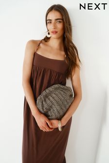 Brown Beaded Maxi Summer Dress (Q78489) | kr487