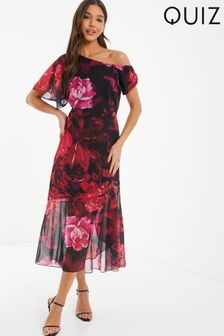 Quiz Chiffon Floral Print Asymmetric Dress