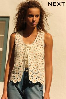 White Crochet Daisy Waistcoat (Q78586) | AED136