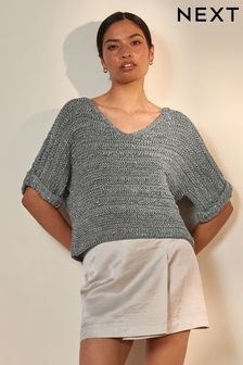 Grey Short Sleeve Stitch Top (Q78774) | KRW71,800