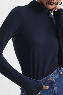 Reiss Navy Piper Fitted Roll Neck T-Shirt (Q78776) | SGD 132