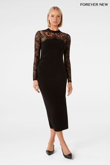 Forever New Black Elora Long Sleeve Lace Dress (Q78783) | kr1,558
