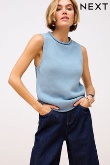 Chambray Blue 100% Cotton Roll Edge Tank (Q78811) | $42