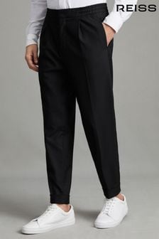 Reiss Black Brighton Relaxed Drawstring Trousers with Turn-Ups (Q78813) | 211 €