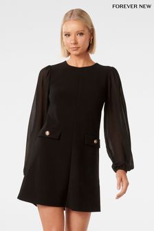 Forever New Black Jessie Sheer Sleeve Mini Dress (Q78818) | kr1,233