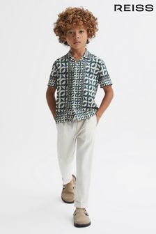 Reiss Hunting Green Prentice Junior Printed Cuban Collar Shirt (Q78837) | 321 SAR