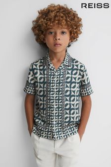 Reiss Hunting Green Prentice Teen Printed Cuban Collar Shirt (Q78842) | OMR39