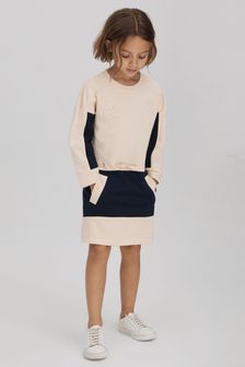 Reiss Ivory Elsa Senior Cotton Jersey Blend Crew Neck Dress (Q79056) | SGD 165