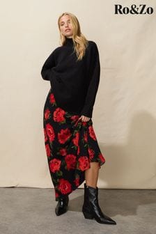 Ro&Zo Petite Red Rose Print Skirt (Q79070) | €56