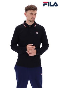 Fila Black Monte Tipped Collar Long Sleeve Polo Shirt (Q79078) | $77