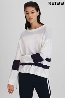 Reiss White/Grey Allegra Wool Blend Striped Crew Neck Jumper (Q79093) | €146