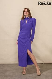 Ro&Zo Allegra Purple Crepe Twist Neck Midi Dress (Q79098) | 244 €