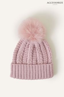 Accessorize Pink Faux Fur Pom-Pom Beanie Hat