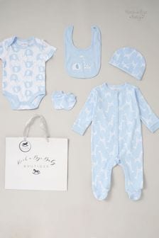 Rock-A-Bye Baby Boutique Blue Giraffe and Elephant Print Cotton 5-Piece Baby Gift Set (Q79443) | SGD 48