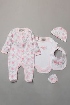 Rock-A-Bye Baby Boutique Pink Floral Print Cotton 5-Piece Baby Gift Set (Q79447) | €32