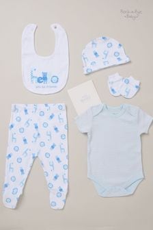 Rock-A-Bye Baby Boutique Coffret-cadeau bébé en coton bleu imprimé Animal 6 pièces (Q79451) | €29
