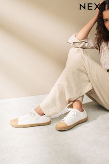 White Forever Comfort® Espadrille Toe Cap Lace-Up Trainers (Q79534) | 185 SAR