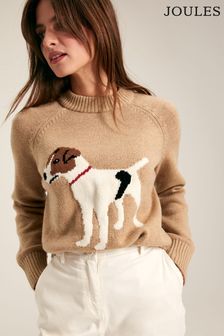 Joules Margot Oatmeal Dog Intarsia Crew Neck Jumper (Q79565) | AED388