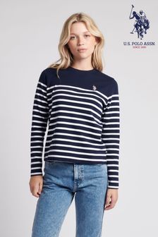 U.S. Polo Assn. Womens Blue Stripe Long Sleeve T-Shirt With Tipping (Q79602) | 30 €