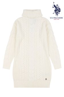 U.S. Polo Assn. Womens Cream Mixed Cable Knit Dress (Q79604) | €57
