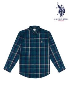 U.s. Polo Assn. Синяя мужская пофлиновая рубашка в клетку персикового цвета (Q79630) | €89