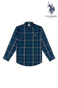 U.S. Polo Assn. Mens Blue Peached Multi-Check Poplin Shirt