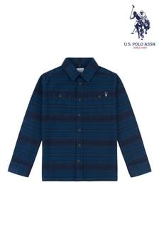 U.S. Polo Assn. Boys Blue Ombre Brushed Stripe Overshirt (Q79638) | €43 - €51