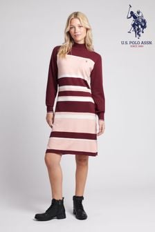 U.S. Polo Assn. Womens Red Stripe Split Hem Knit Dress (Q79639) | €57