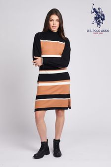 -U.s. Polo Assn. Črna pletena obleka s črtami in razporkom na robu Womens (Q79657) | €57