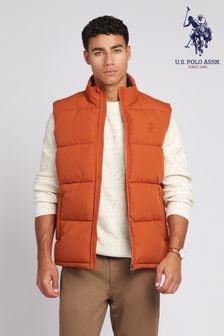 U.S. Polo Assn. Mens Orange Thick Quilted Gilet