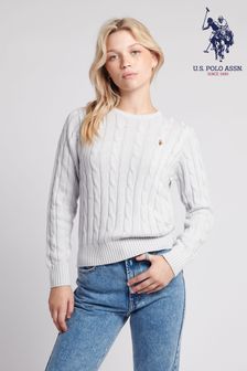 U.S. Polo Assn. Womens Grey Crew Neck Cable Jumper (Q79670) | 50 €