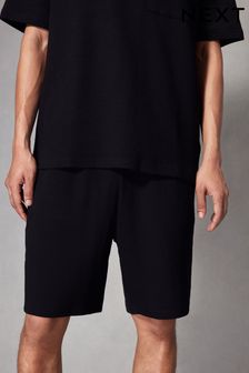 Črna - Vafljaste kratke hlače iz džersija (Q79731) | €22