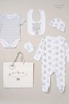 Rock-A-Bye Baby Boutique Bear Print Cotton 5-Piece Baby White Gift Set