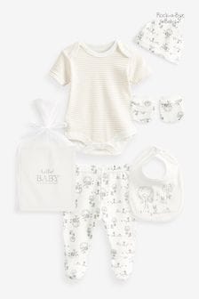 Rock-A-Bye Baby Boutique Cream Bee and Bunny Print Cotton 6-Piece Baby Gift Set (Q79861) | €32