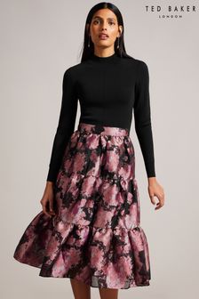 Ted Baker Kasymae Knit Bodice Dress With Tiered Black Midi Skirt (Q79873) | €102
