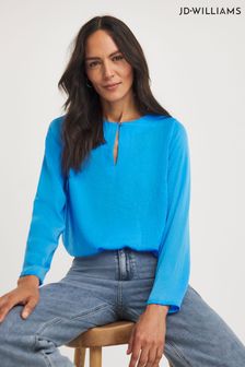 JD Williams Blue Hammered Satin Keyhole Shell Top (Q79884) | LEI 155