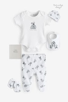 Rock-A-Bye Baby Boutique Teddy Bear Print Cotton White 6-Piece Baby Gift Set (Q79897) | BGN 72